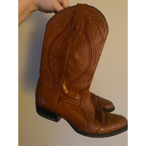 Vtg custom exotic cowboy boots full quill ostrich accents stitch approx mens 9 main image 5